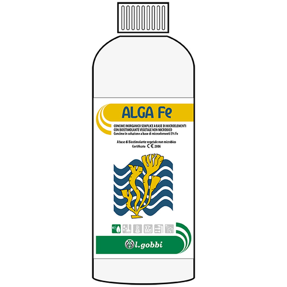 Alga-Fe 1 Lt L. Gobbi Concime Biostimolante a Base di Alghe e Ferro per Clorosi Ferrica