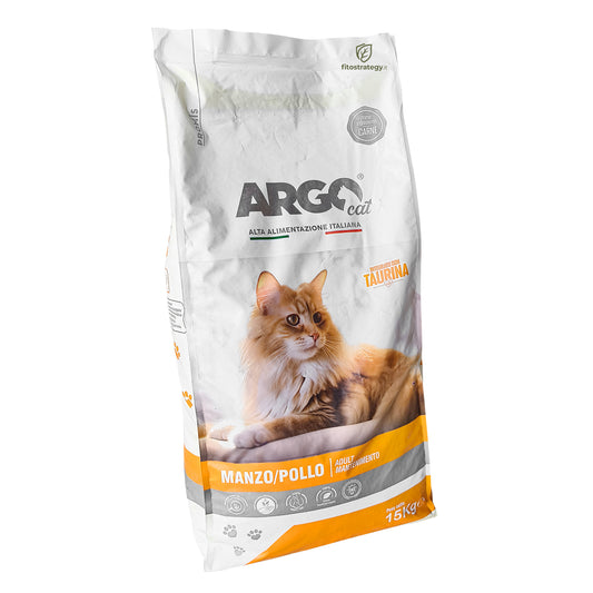 Crocchette Gatto Argo Cat Adult 15 Kg Gusto Manzo Pollo Cibo Secco