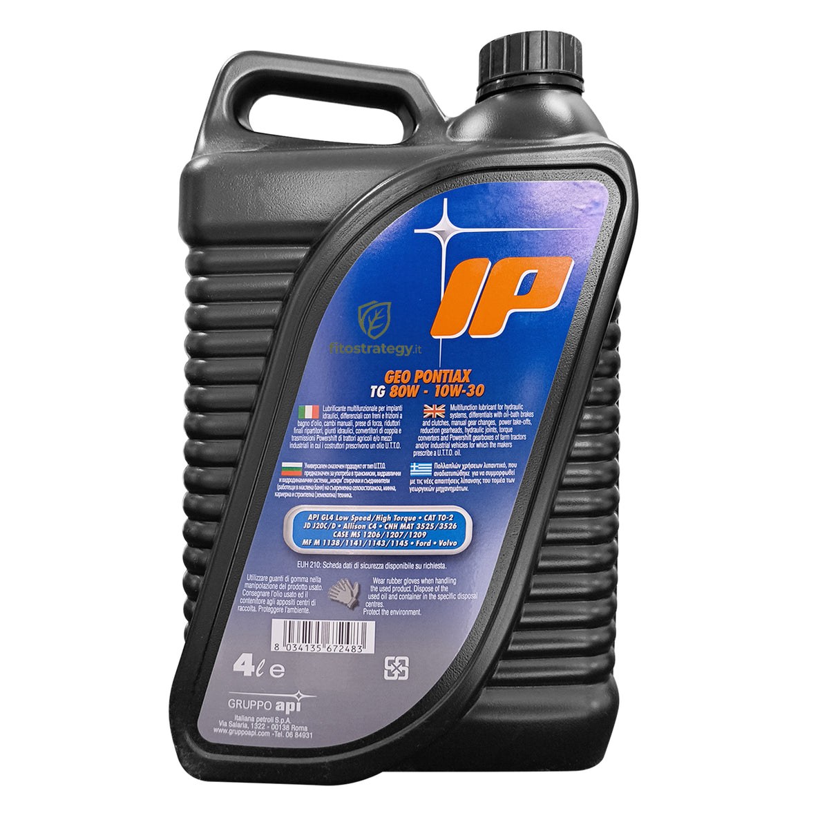 Olio Cambio e Sollevamento IP Pontiax TG 80W-10W30 4 Litri Per Trattori