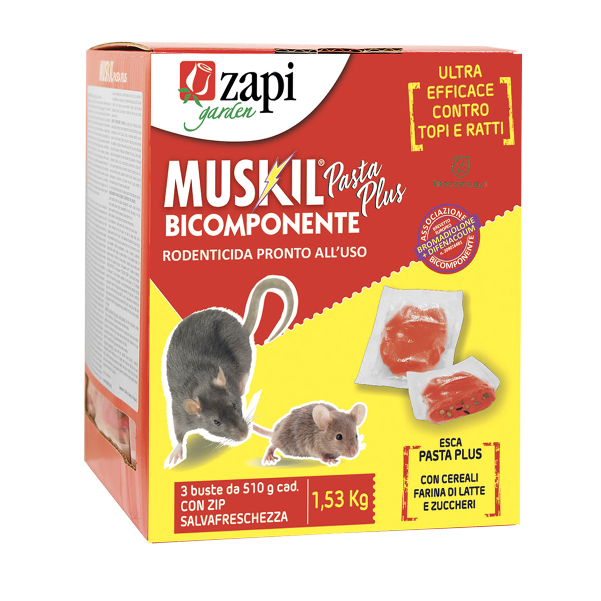 Muskil Bicomponente Veleno Per Topi E Ratti Pasta Fresca 1,5 Kg Rodenticida
