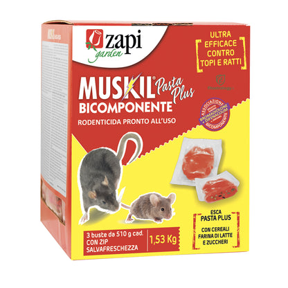 Muskil Bicomponente Veleno Per Topi E Ratti Pasta Fresca 1,5 Kg Rodenticida